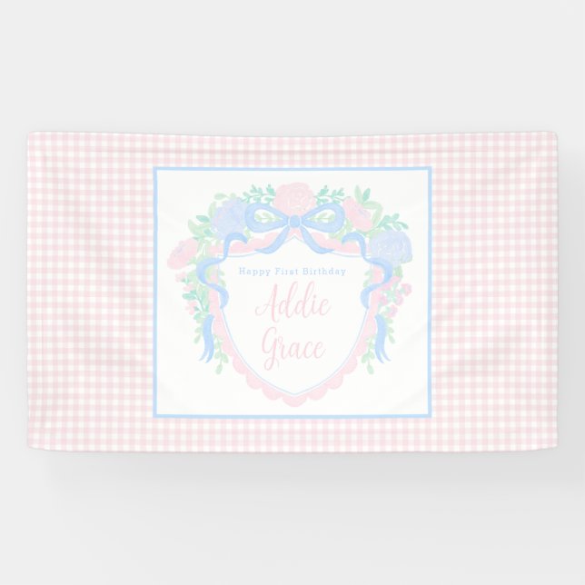Lona Escudo Preppy Watercolor Banner de vinilo de cumpl (Horizontal)