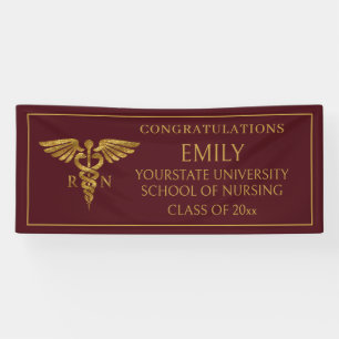 Lona Escuela de Enfermería Moderna Burgundy Oro Graduac