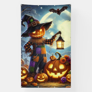 Lona Espantapájaros y calabazas de Halloween