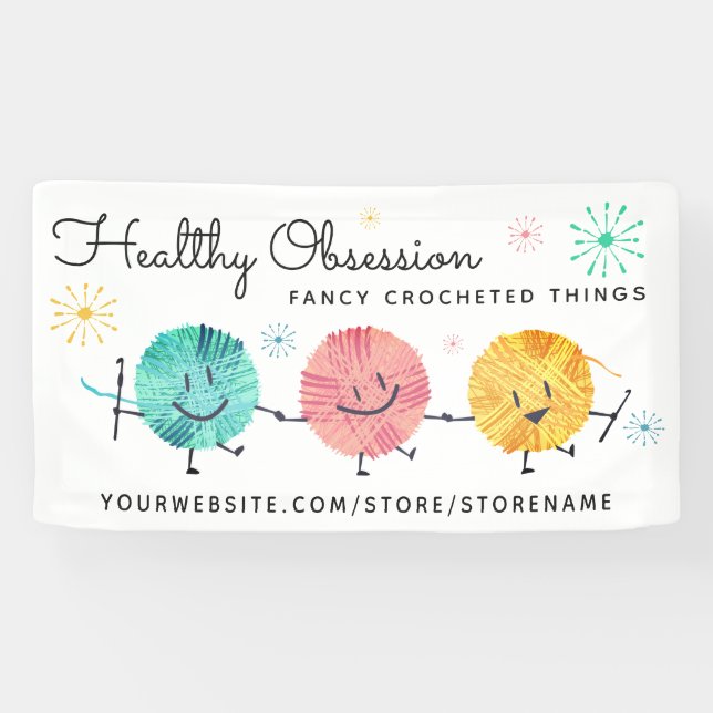 Lona Espectáculo retro alegre de bolas de hilo crochet  (Horizontal)