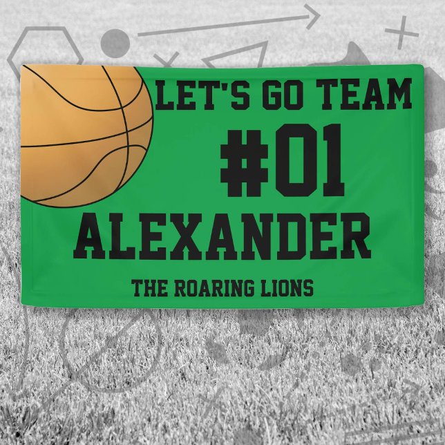 Lona Espíritu del equipo de baloncesto negro verde (Green and Black Baseball Let's Go Team Banner. Celebrate your high school or college athlete.)