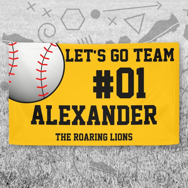 Lona Espíritu del equipo de béisbol Black Gold (Black and Gold Baseball Let's Go Team Banner. Celebrate your high school or college athlete.)