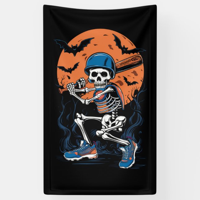 Lona Esqueleto de béisbol Halloween béisbol Halloween (Vertical)