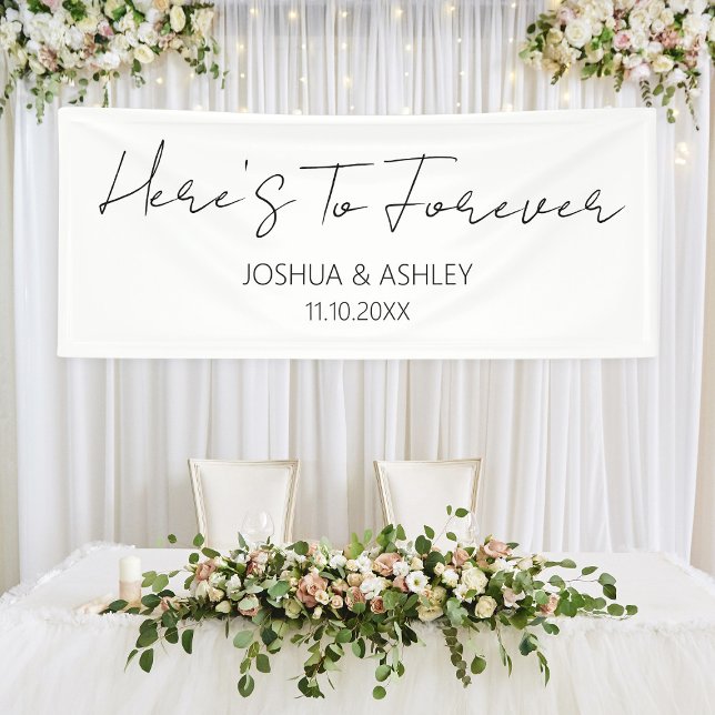 Lona Esta es para siempre la elegante boda de guión (Here's To Forever Script Elegant Wedding Banner
)