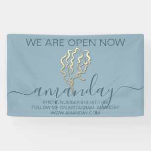 Lona Estamos Abiertos Ahora Logotipo Smoke Blue Gold Ha