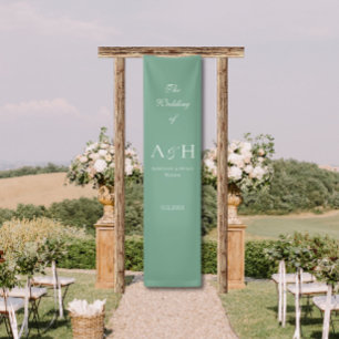Lona Estandarte de bienvenida de boda de tela verde sal