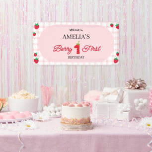 Lona Estandarte de bienvenida de cuadros rosados "Berry