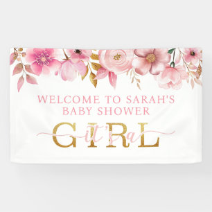 Lona Estandarte de bienvenida para baby shower rosa flo