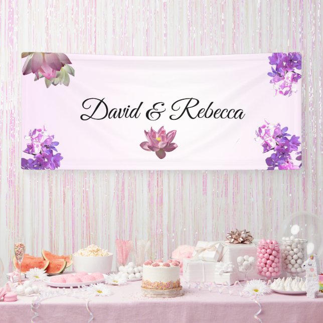 Lona Estandarte de boda con flores de gradiente rosa (Fiesta)