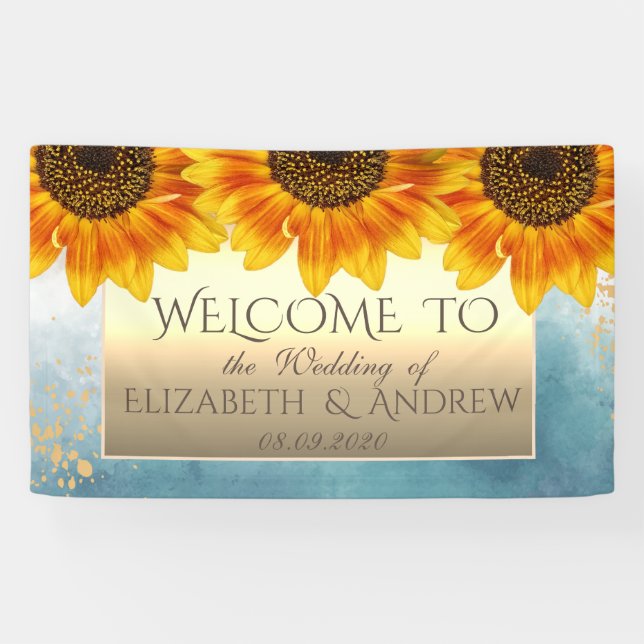 Lona Estandarte de Boda Girasoles Dorados Chic (Horizontal)
