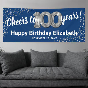 Lona Estandarte de cumpleaños 100 años Glitter Plata Az
