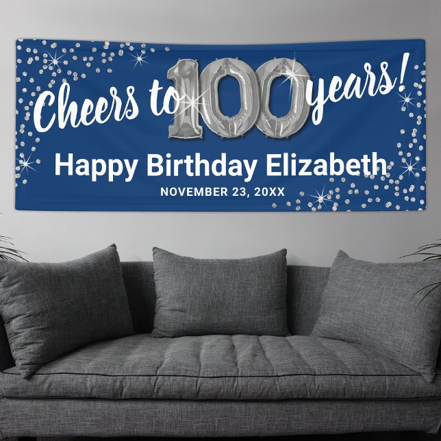 Lona Estandarte de cumpleaños 100 años Glitter Plata Az (Subido por el creador)