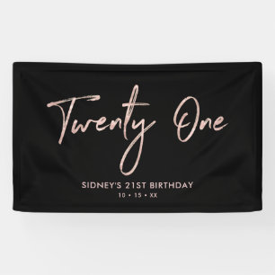 Lona Estandarte de Cumpleaños 21 Rosa Dorado y Negro