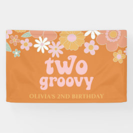 Lona Estandarte de cumpleaños 2 Retro Floral Two Groovy