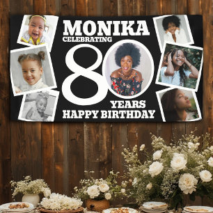 Lona Estandarte de cumpleaños 80 personalizado con foto