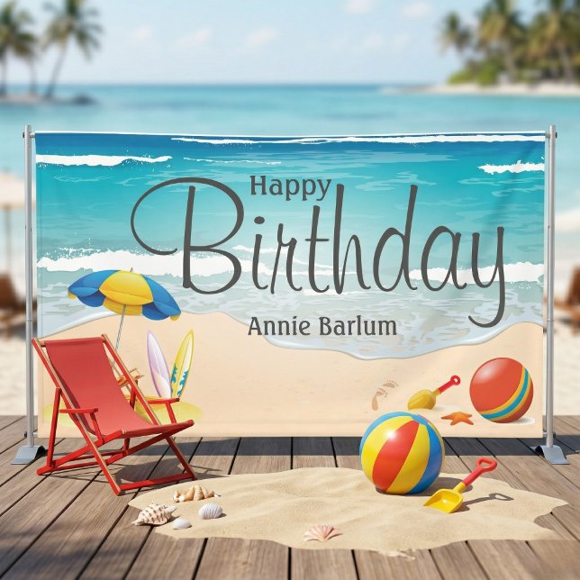 Lona Estandarte de cumpleaños Beach Bliss (A Shore Thing For Parties.)
