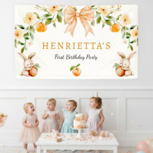 Estandarte de cumpleaños con conejo floral de melo