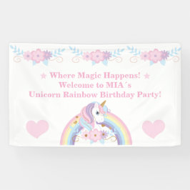 Lona Estandarte de Cumpleaños de Arcoíris de Unicornio 