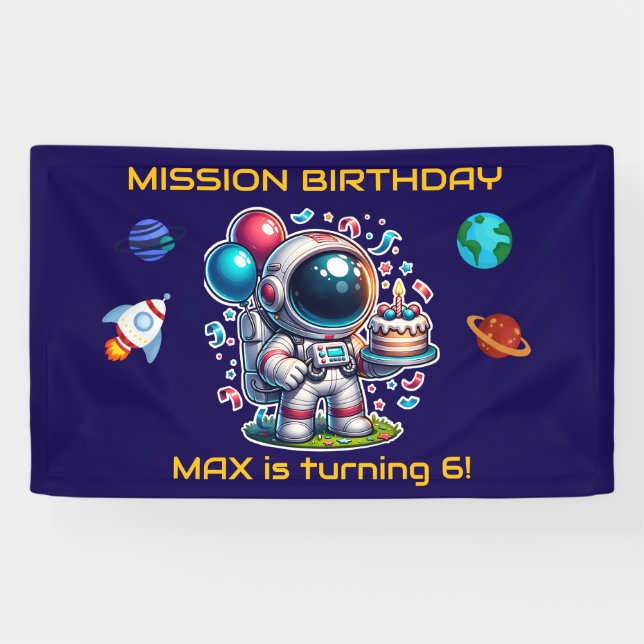 Lona Estandarte de Cumpleaños de Astronauta Explorador  (Horizontal)