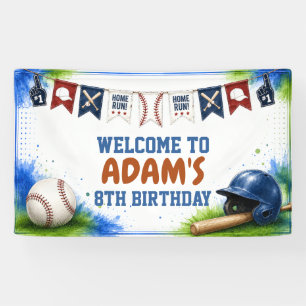 Lona Estandarte de cumpleaños de béisbol con acuarela