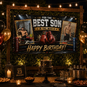 Lona Estandarte de cumpleaños de boxeo para hijo collag