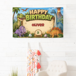 Lona Estandarte de Cumpleaños de Dinosaurio Formidable 