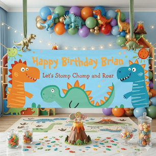 Lona Estandarte de cumpleaños de dinosaurios lindos par