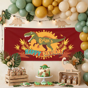 Lona Estandarte de cumpleaños de dinosaurios T-Rex para