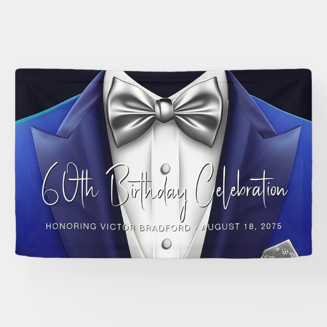 Lona Estandarte de cumpleaños de esmoquin para hombres (Horizontal)