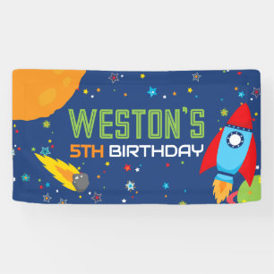 Lona Estandarte de cumpleaños de espacio exterior fuera