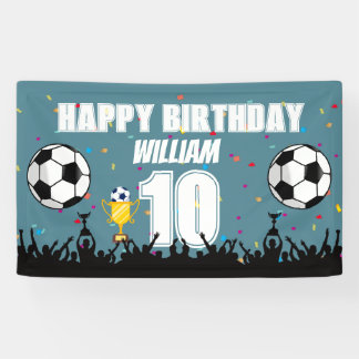 Lona Estandarte de cumpleaños de fútbol personalizado p