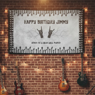 Lona Estandarte de Cumpleaños de Guitarra de Rockstar É