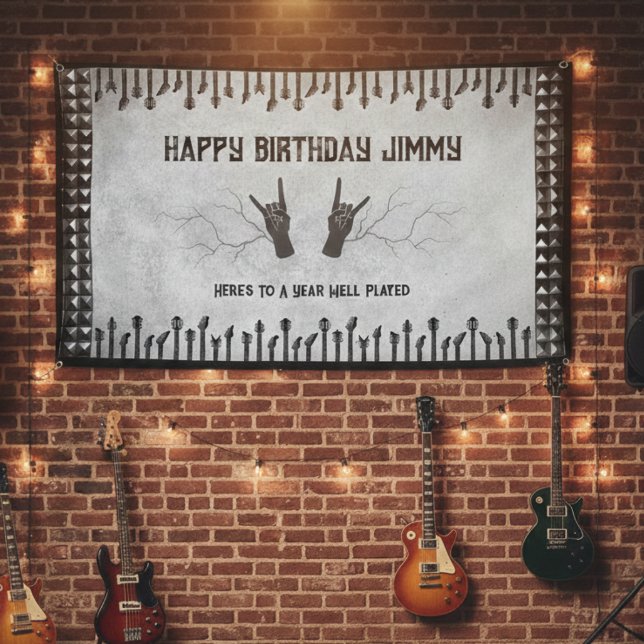 Lona Estandarte de Cumpleaños de Guitarra Rockstar Épic (Make their birthday legendary with a music themed celebration banner)