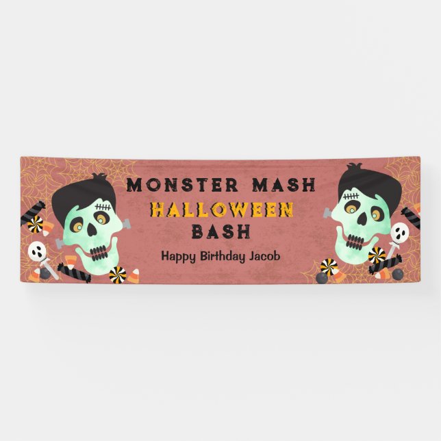 Lona Estandarte de Cumpleaños de Halloween Monster Mash (Horizontal)