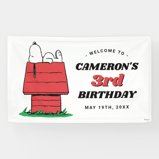 Lona Estandarte de cumpleaños de la casa de Snoopy (Horizontal)