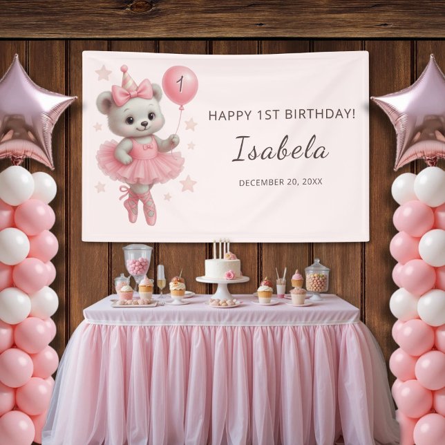 Lona Estandarte de Cumpleaños de Oso Bailarina Flotante (Subido por el creador)