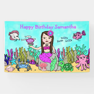 Lona Estandarte de cumpleaños de sirena bajo el mar