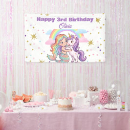 Lona Estandarte de Cumpleaños de Sirena Unicornio