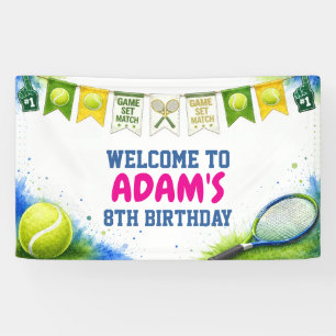 Lona Estandarte de cumpleaños de tenis acuarela