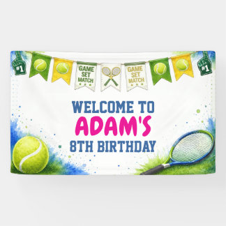 Lona Estandarte de cumpleaños de tenis acuarela
