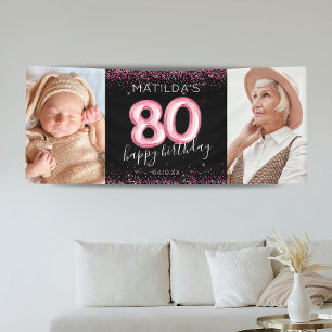 Lona Estandarte de Cumpleaños Feliz Black Pink 80