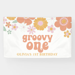 Lona Estandarte de cumpleaños floral retro Groovy One