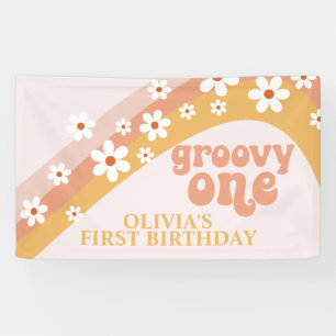 Lona Estandarte de cumpleaños Groovy One Retro Daisy