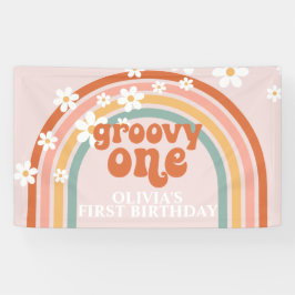 Lona Estandarte de cumpleaños Groovy One Retro Rainbow 
