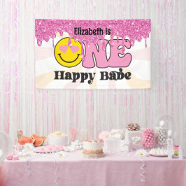 Lona Estandarte de cumpleaños Groovy Peach Pink One Hap