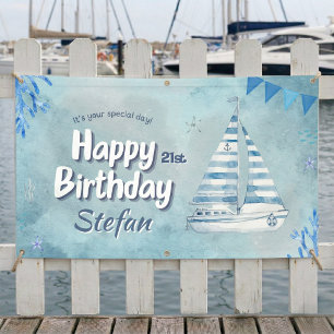 Lona Estandarte de cumpleaños náutico de Cabana Sail
