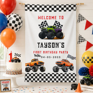 Lona Estandarte de Cumpleaños número 1 de Monster Truck