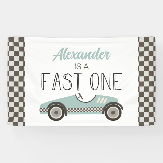 Lona Estandarte de cumpleaños número uno de coche de ca (Horizontal)