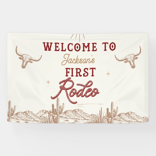 Lona Estandarte de cumpleaños número uno Primer Rodeo M (Horizontal)