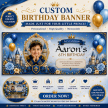 Estandarte de cumpleaños personalizado azul y dora